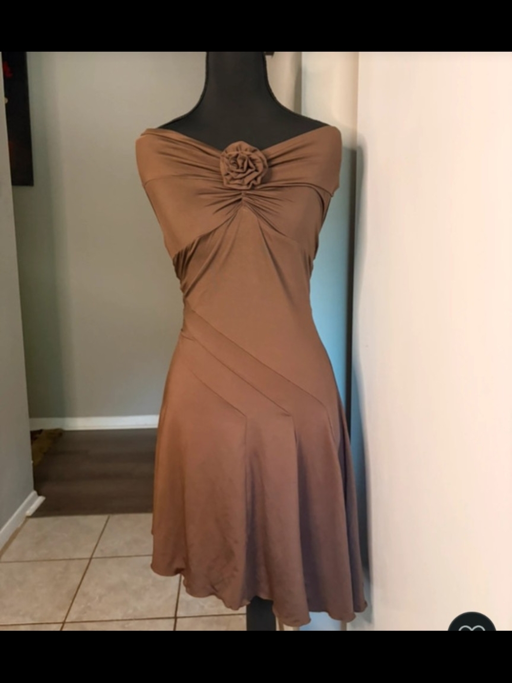 Cider Halter Brown Floral Rosette A-Line Backless Asymmetrical Dress Size L